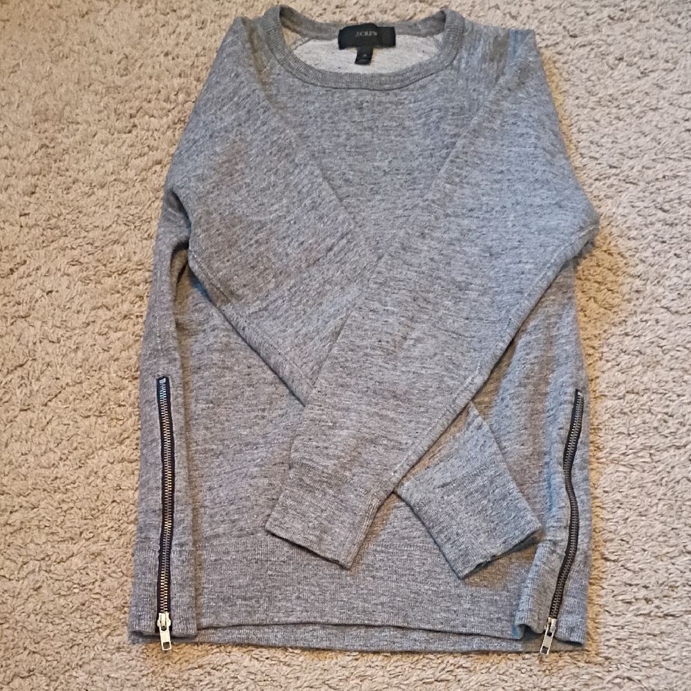 J. Crew Heather Gray Crew Neck Sweater with Zipper Details